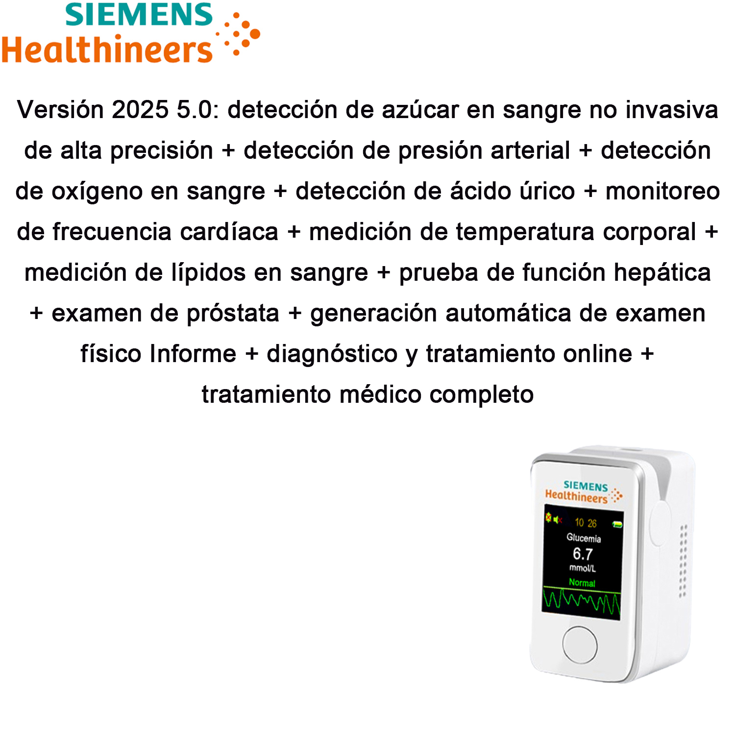 Versión 2025 3.0: detección de azúcar en sangre no invasiva de alta precisión + detección de presión arterial + detección de oxígeno en sangre + detección de ácido úrico + monitoreo de frecuencia cardíaca + medición de temperatura corporal + medición de lípidos en sangre + prueba de función hepática + examen de próstata + generación automática de examen físico Informe + diagnóstico y tratamiento online + tratamiento médico completo